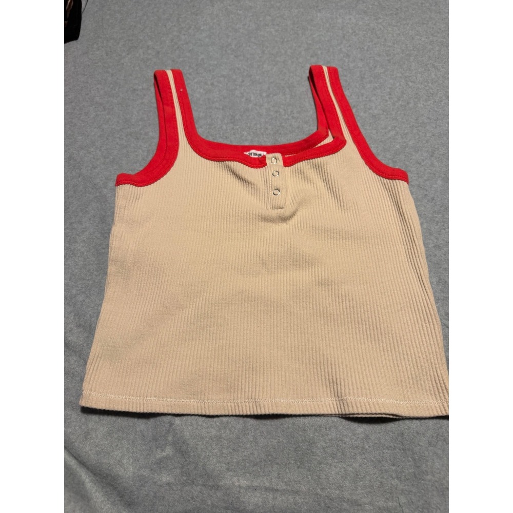 Cotton On Tan Red Ribbed Henley Tank Top Cropped Ringer Cami Large